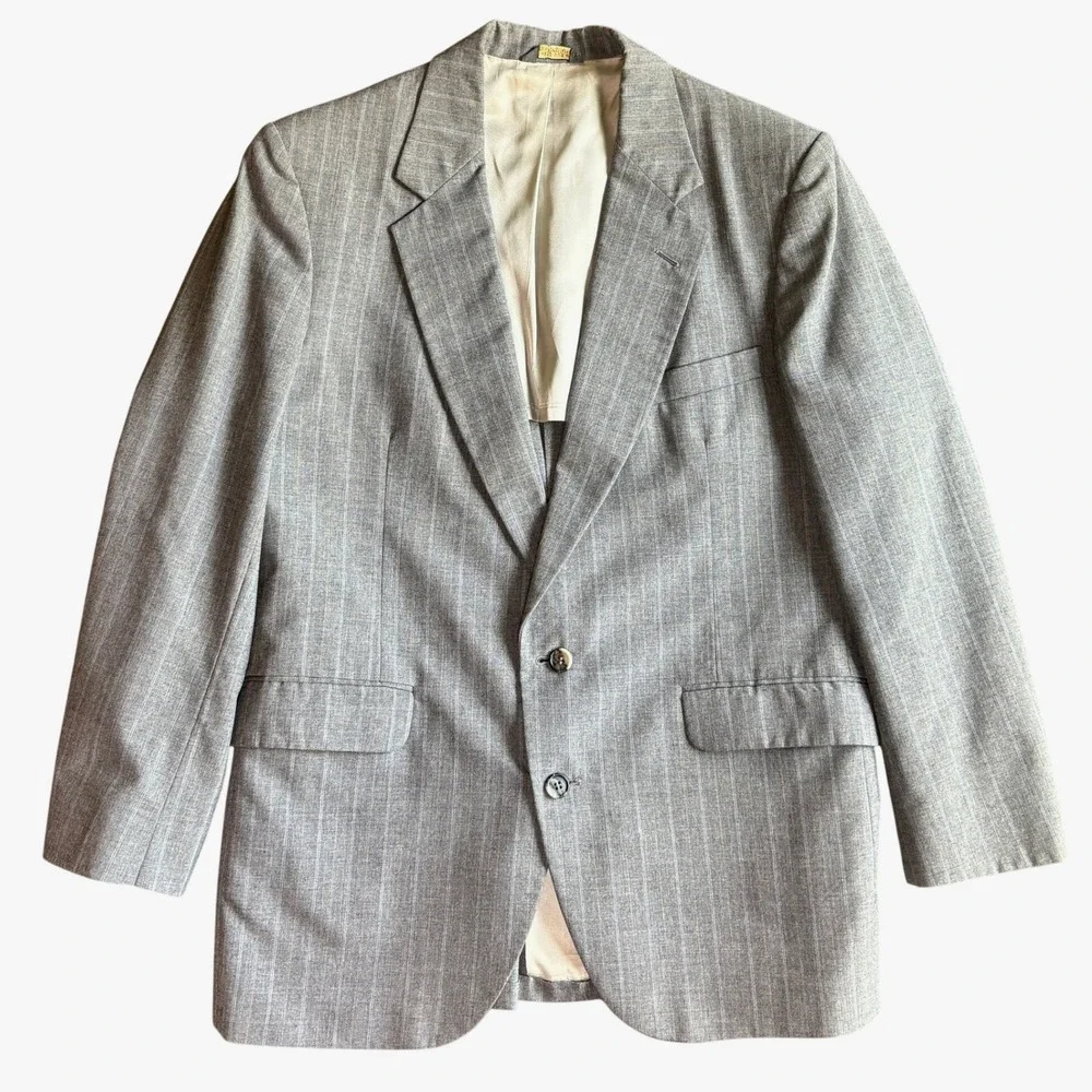 Oakton Ltd Mens Gray Pinstripe Wool Blend Blazer Sport Coat Size 43 Regular